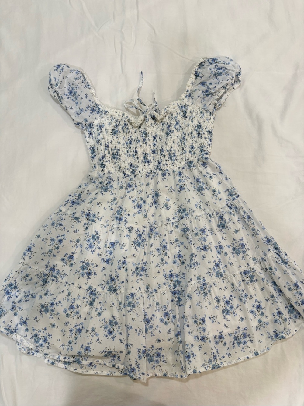 Garage White Dress with Blue Floral Print